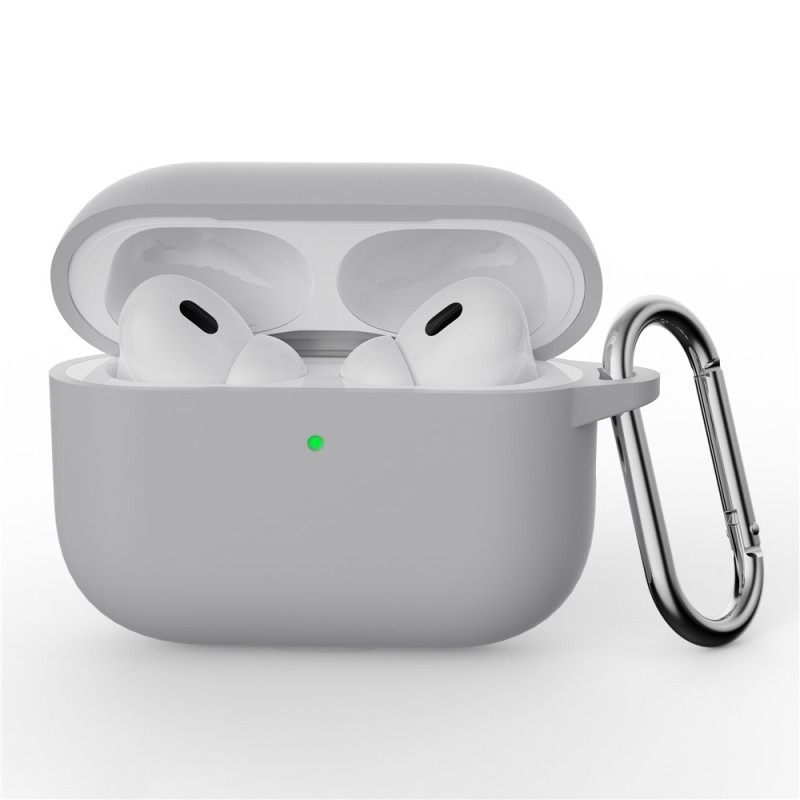 Til AirPods Pro 3 Silikone Etui Integreret Bluetooth Høretelefon Cover med Krog - Lysegrå