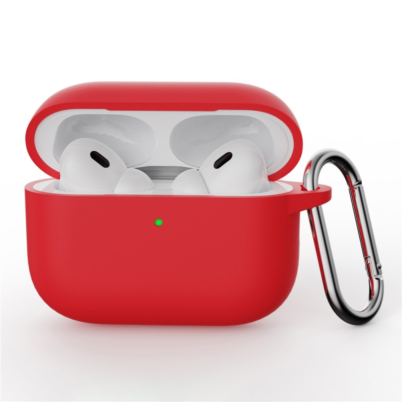 Til AirPods Pro 3 Silikondeksel Integrert Bluetooth-øretelefondeksel med krok - Rød