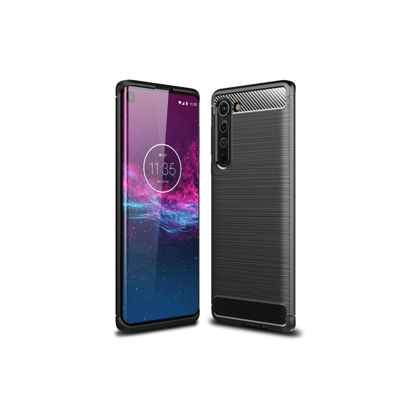 Til Motorola Edge Karbonfiber Cover - Sort