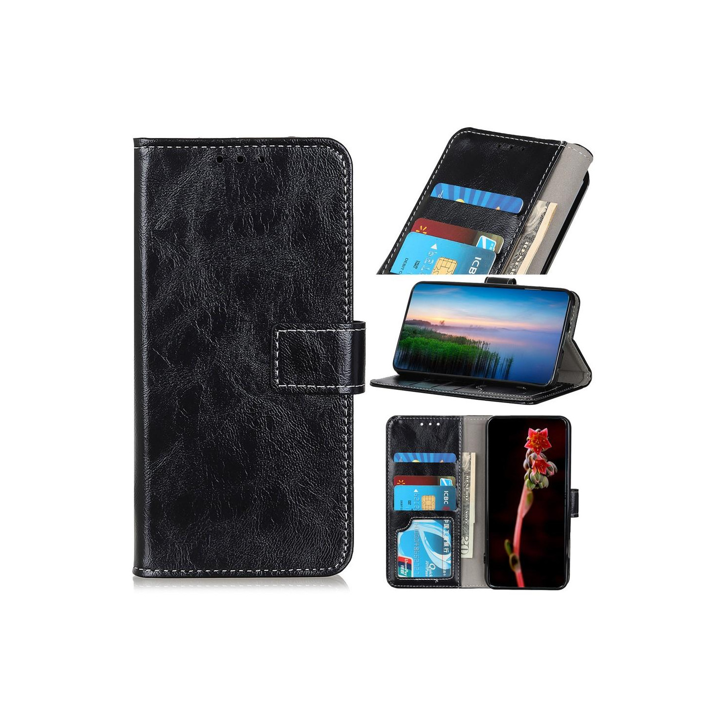 OnePlus 8 Lommebok - cover - Sort