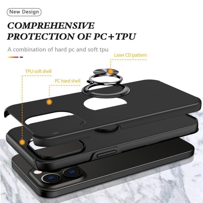 For iPhone 15 Pro Finger Ring Kickstand Hybrid Case - Black
