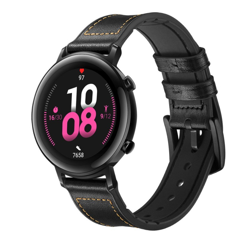 Skinn+Silikonstropp til Huawei Watch GT2 42mm - Sort