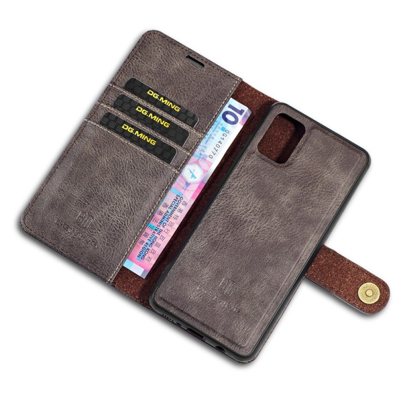 DG.MING Split Leather Wallet Case for Samsung Galaxy A71 - Grå