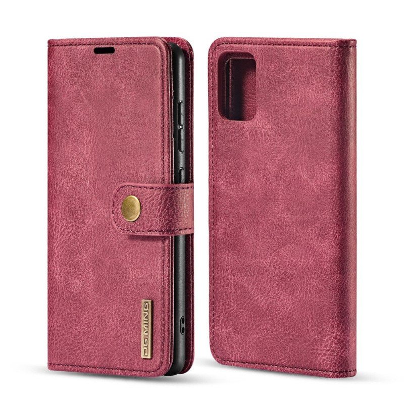 DG.MING Split Leather Wallet Case for Samsung Galaxy A71 - Red