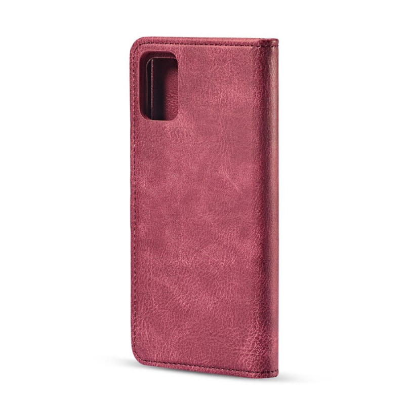 DG.MING Split Leather Wallet Case for Samsung Galaxy A71 - Red