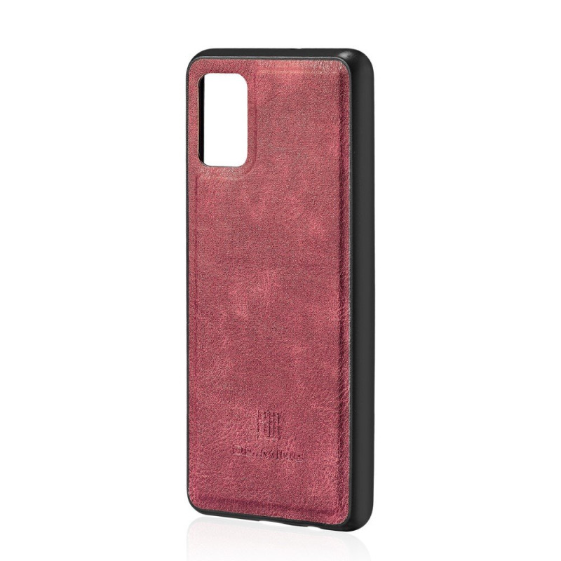 DG.MING Split Leather Wallet Case for Samsung Galaxy A71 - Red