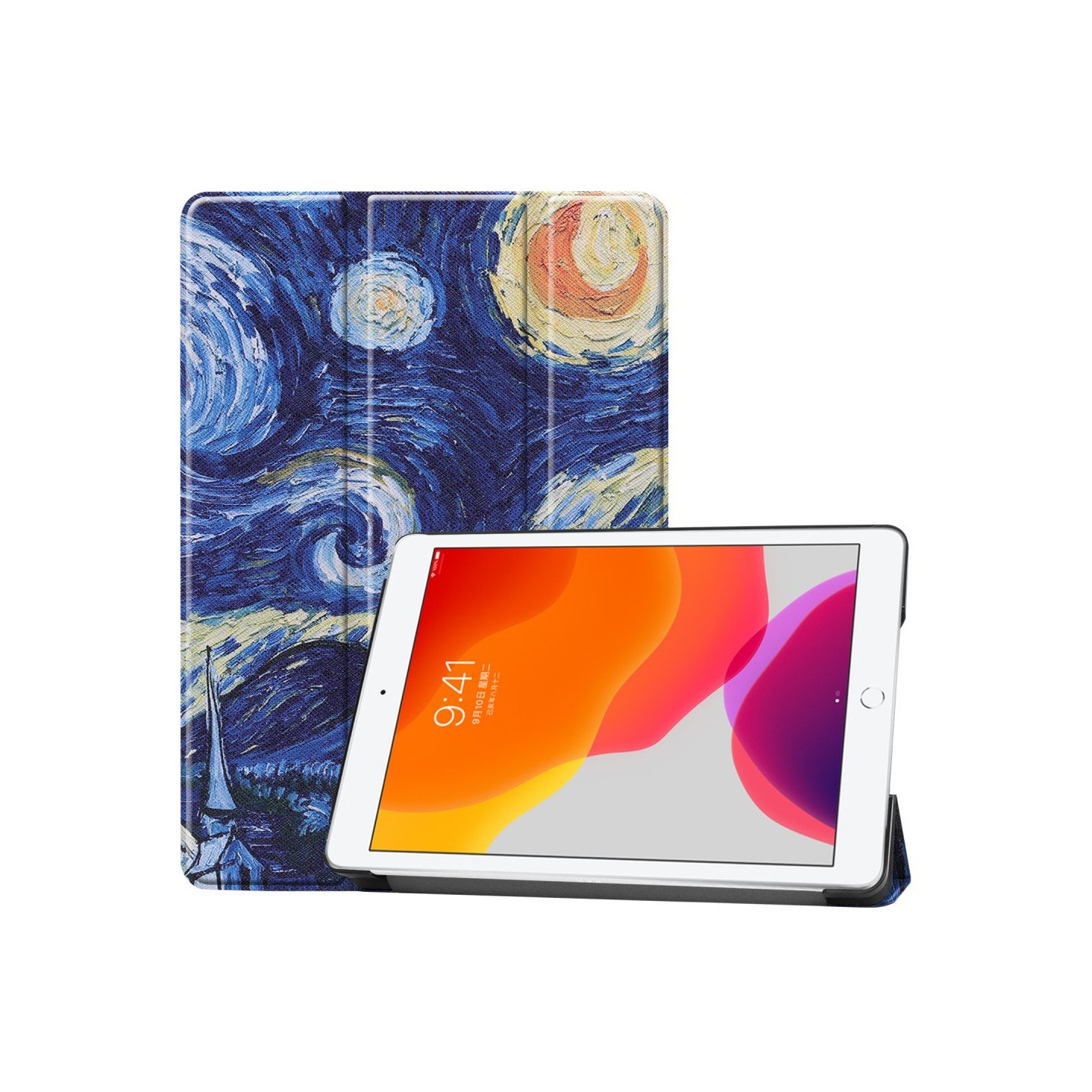 Apple iPad 10.2 2021/2020/2019 Kuvio PU - kolminkertainen teline - tablettikotelo - abstrakti