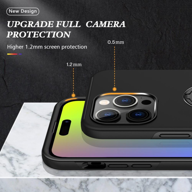 Til iPhone 15 Pro Finger Ring Kickstand Hybrid Taske - Sort