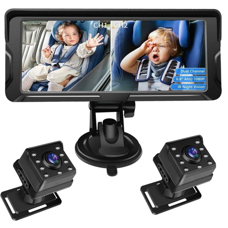 6.8" car monitor camera infrared camera baby monitor for car 360 degree dual camera