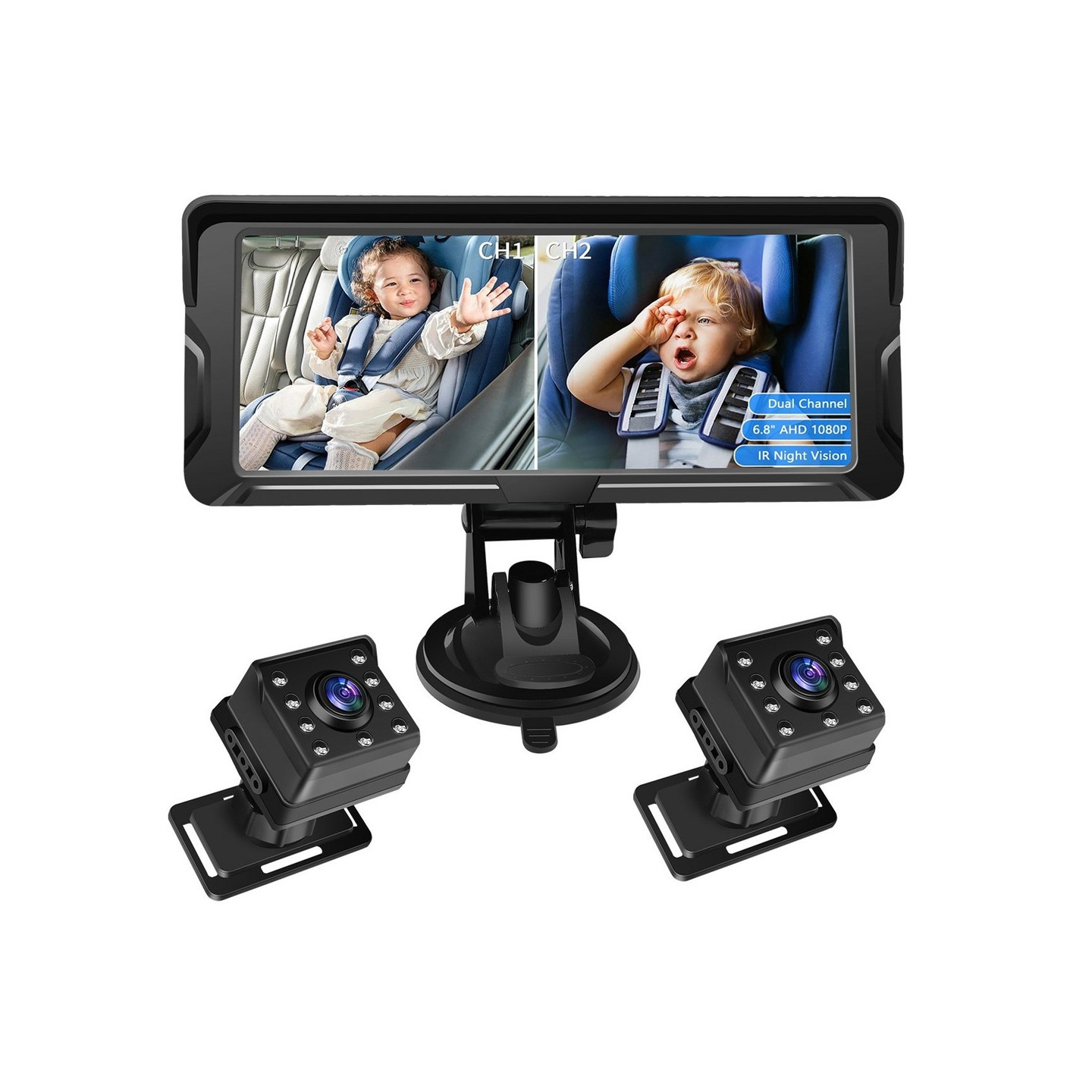 6.8" car monitor camera infrared camera baby monitor for car 360 degree dual camera