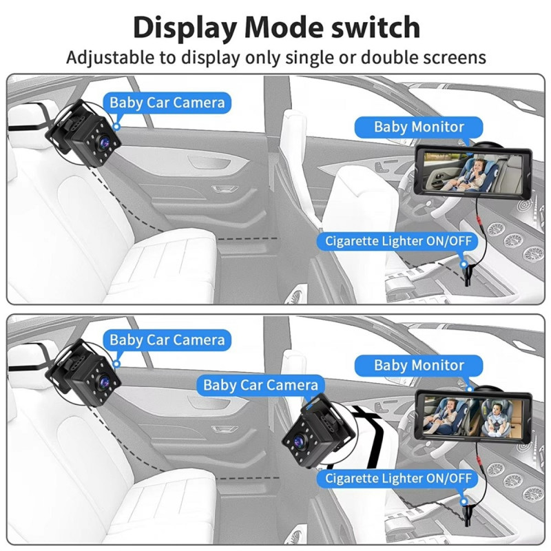 6,8" bilovervågningskamera infrarødt kamera babyalarm til bil 360 graders dobbeltkamera