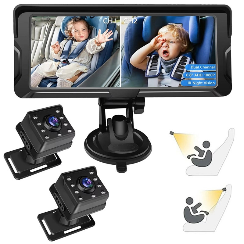 6.8" car monitor camera infrared camera baby monitor for car 360 degree dual camera