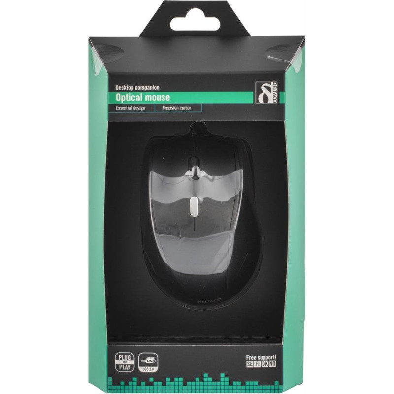 DELTACO optisk mus, 4 knapper med rulle, ergonomisk form