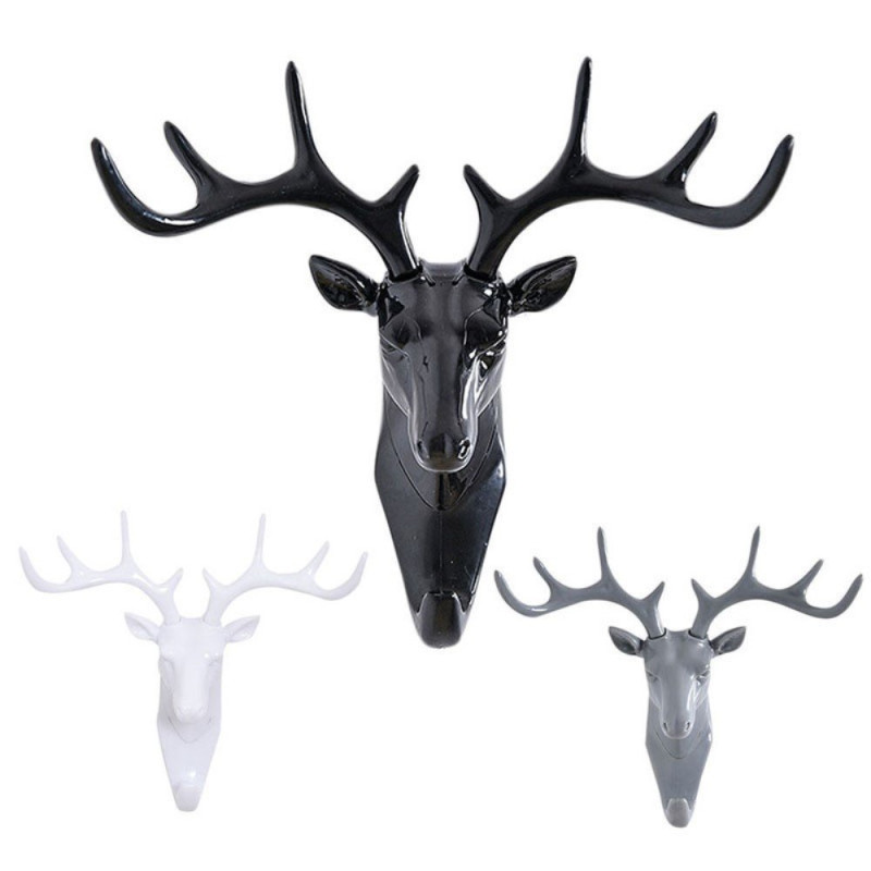 Deer Head Hook - seinäripustin avaintelineen pidike hartsikoriste - musta