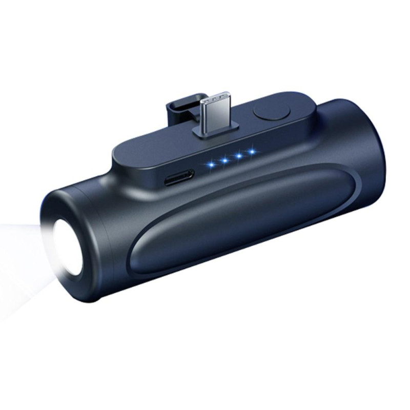 5000mAh bærbar telefonoplader USB - C med lommelygte