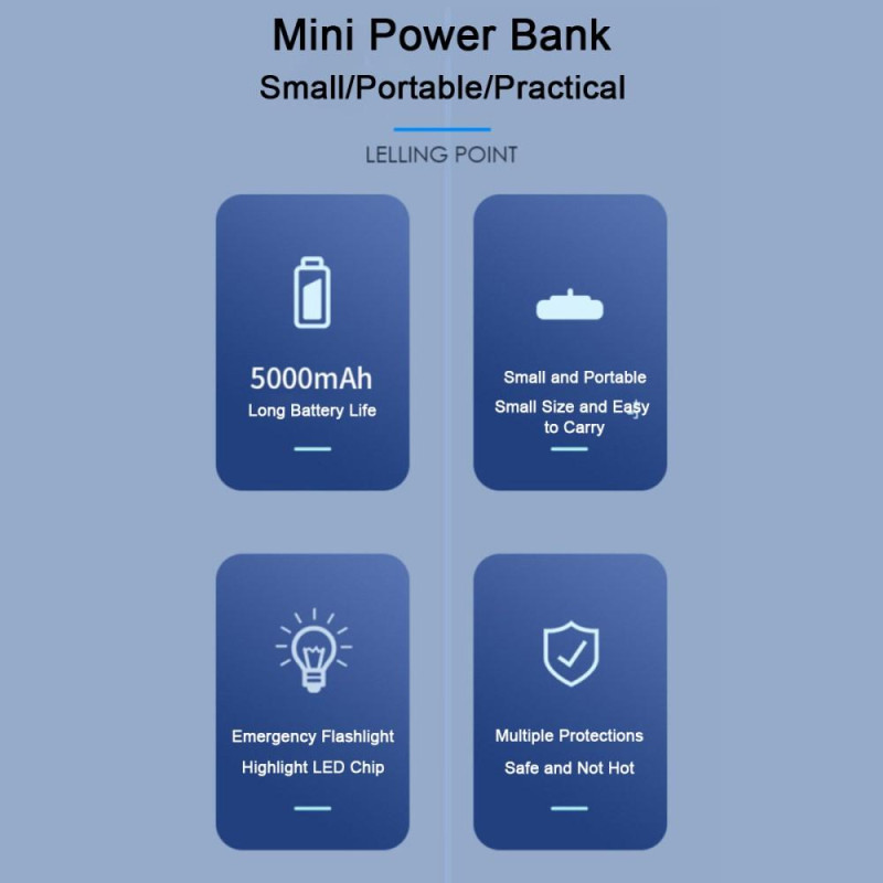 5000mAh Portable Phone Charger USB - C with Flashlight