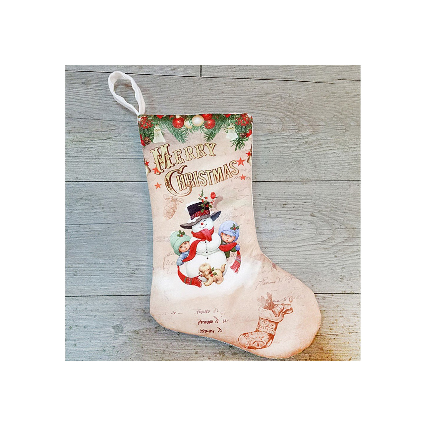 Sock Gift Bag Christmas Tree Ornaments - Snowman and Kids