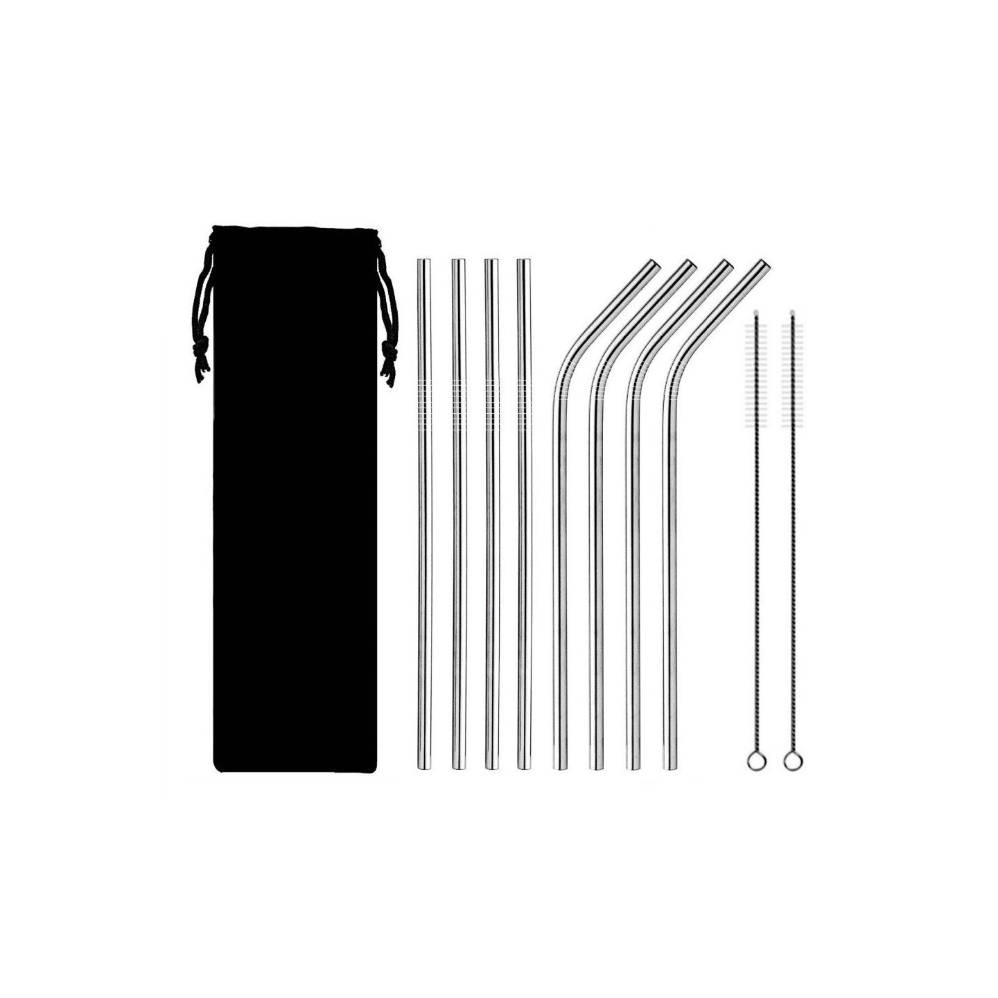 8Pcs Stainless Steel Metal Straws 8.5'' Reusable Drinking Straws+2 Pcs Brushes - Silver