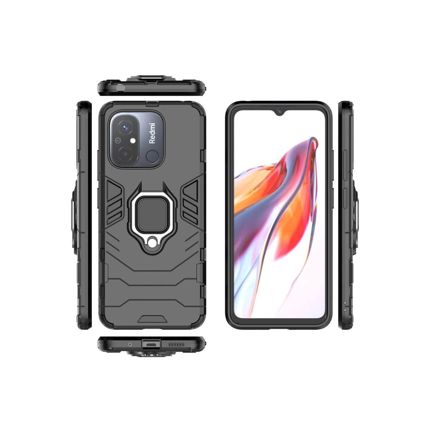 Til Xiaomi Redmi 12C Stødsikker Kickstand Telefontaske Bilmonteret metalplade