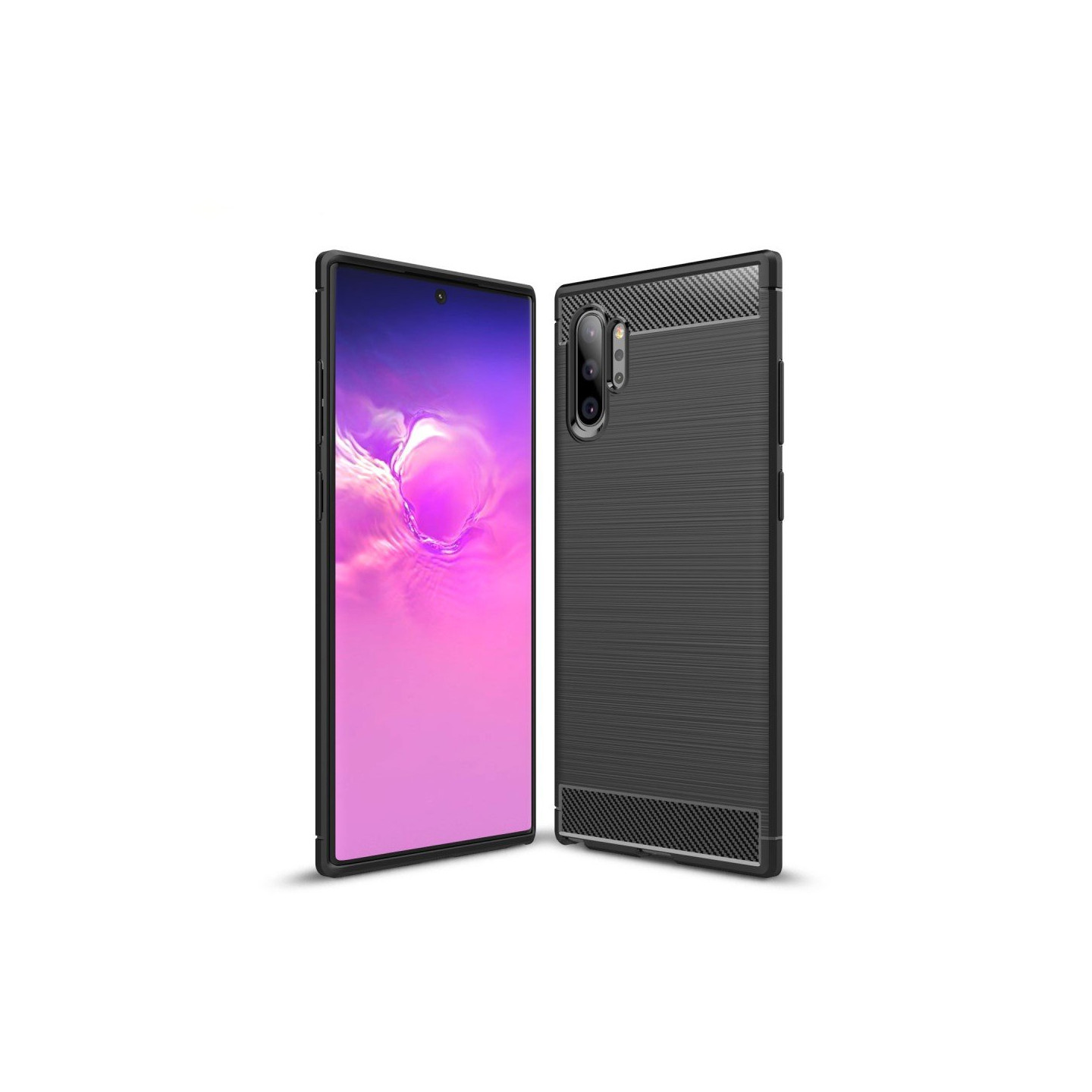Samsung Galaxy Note 10 Plus Karbonfiber Teksturdeksel - Svart