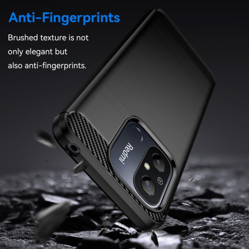 Til Xiaomi Redmi 12C karbonfiber tekstur cover bakcover - svart