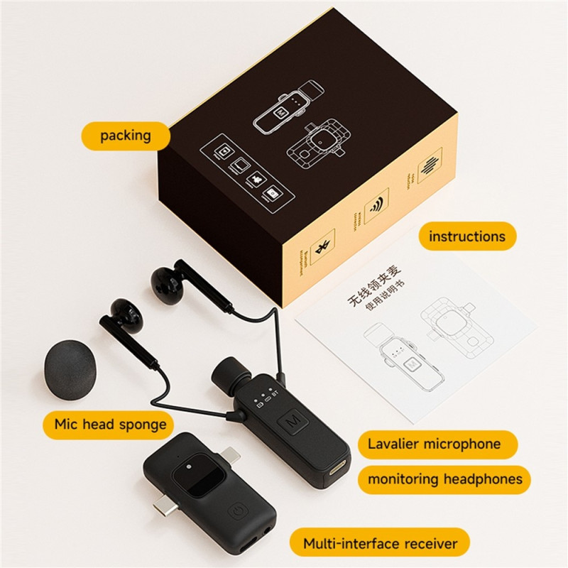 Wireless Lavalier Microphone with Receiver Live Streaming Singing Vlogging Interview