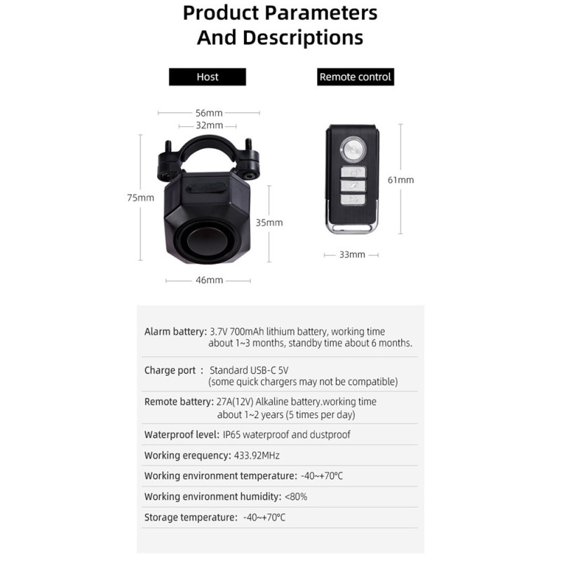 SF32 Wireless Alarm System Motorcycle Moped etc. Remote Control Waterproof Anti-theft