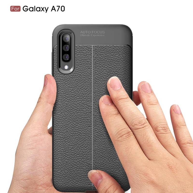 Samsung Galaxy A70 Litchi Skin Soft TPU Phone Cover Case - Black