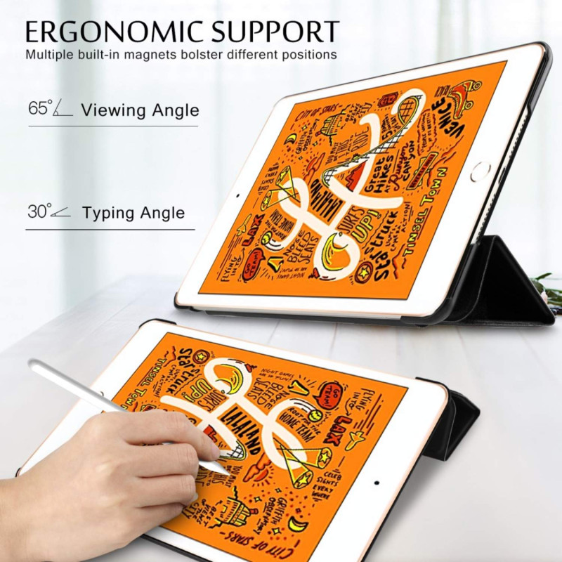 Kolminkertainen teline nahkainen älykotelo iPad minille (2019) 7.9 tuumaa - musta