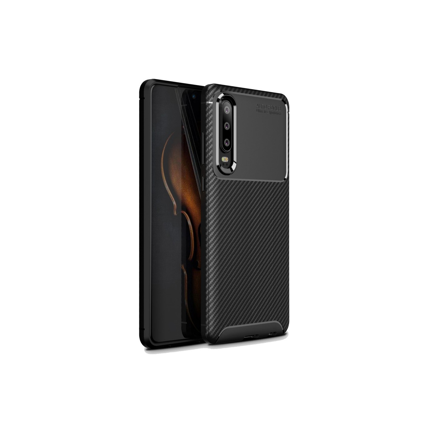 Huawei P30 Karbonfiber Teksturcover - Sort