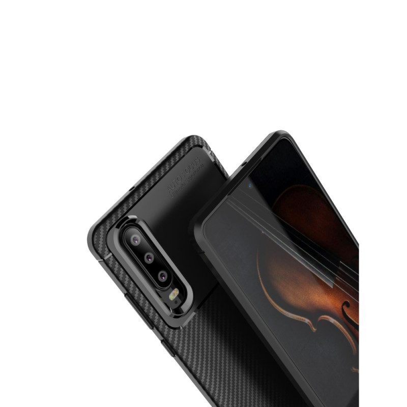 Huawei P30 Karbonfiber Teksturcover - Sort