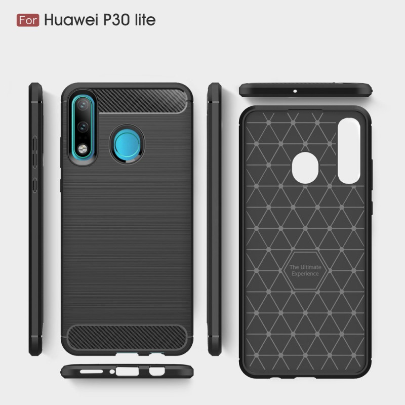 Carbon Fiber Texture Brushed TPU Shell Huawei P30 Lite - Musta