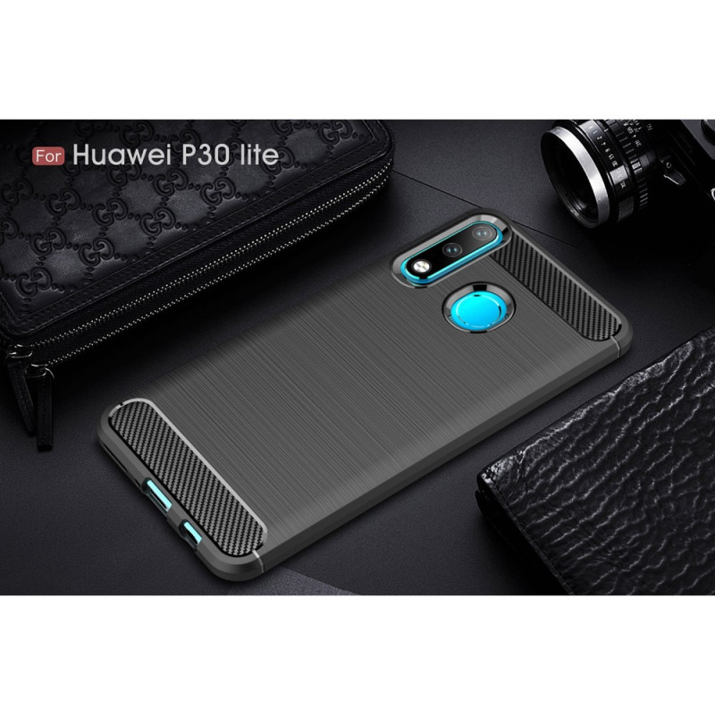 Carbon Fiber Texture Brushed TPU Shell Huawei P30 Lite - Musta