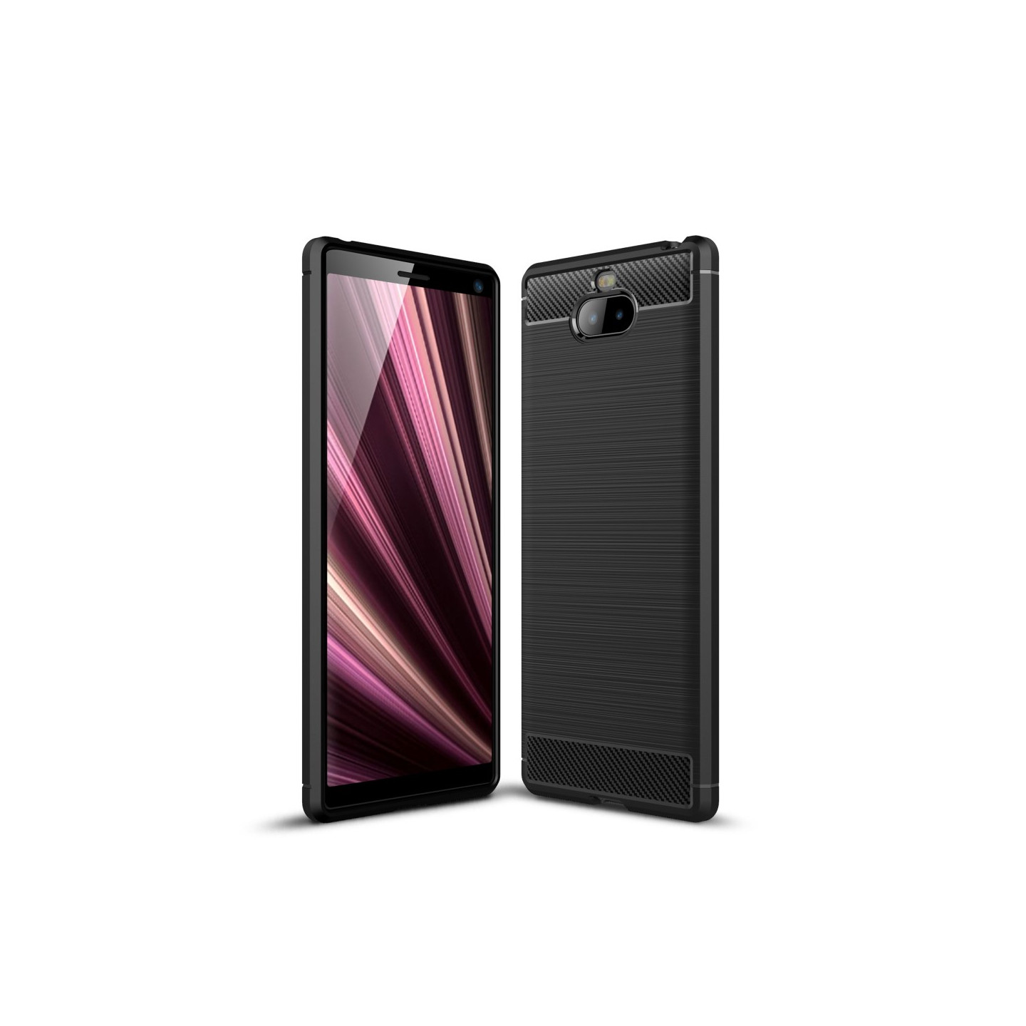 Sony Xperia 10 Plus Karbonfiber Teksturdeksel - Svart