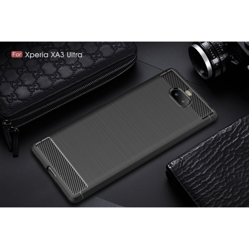 Carbon Fiber Texture Brushed TPU Case Cover for Sony Xperia 10 Plus - Black