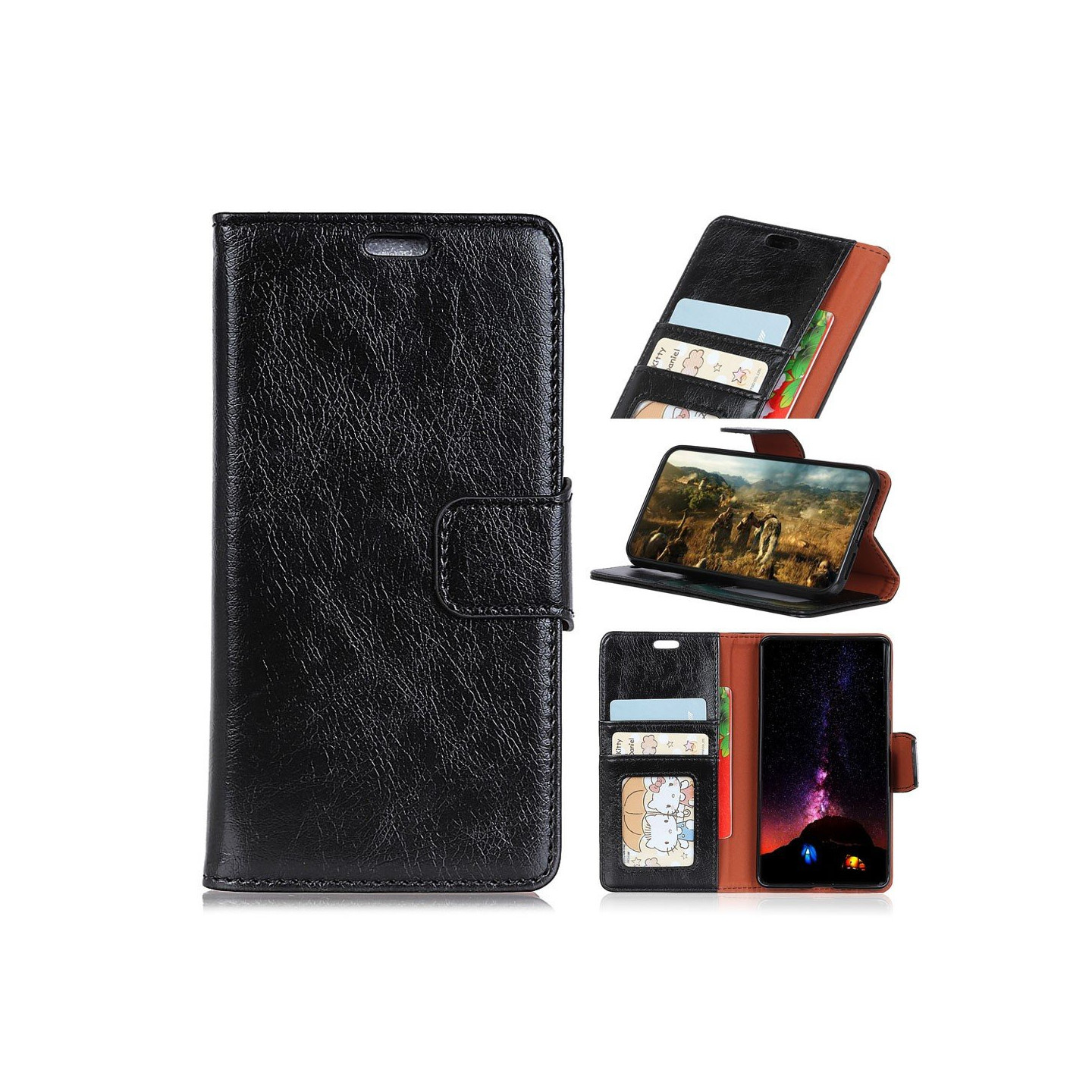Nokia 5.1 Plus Lommebok - cover Teksturert Split - Sort
