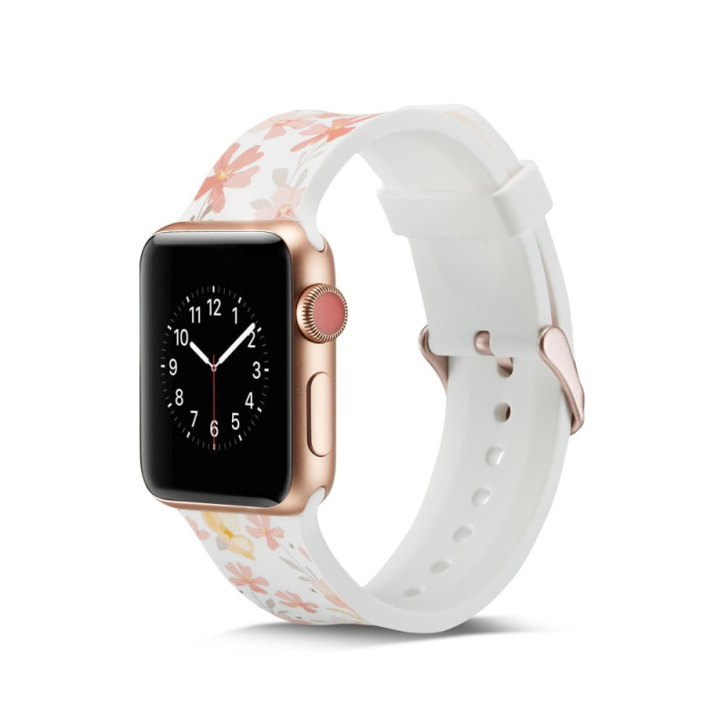 Silikon klokkerem til Apple Watch 4 44mm, 3/2/1 42mm - Blomster