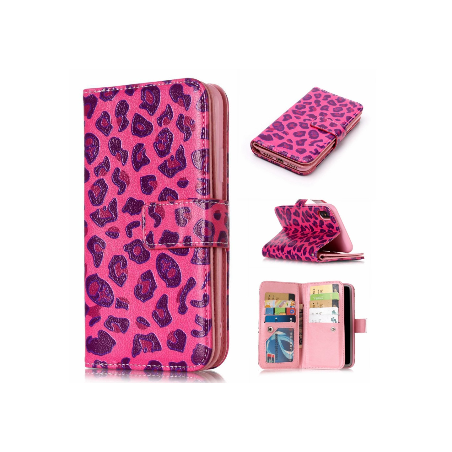 Wallet Case with 9 Card Slots for iPhone XS Max - Rose Leopard