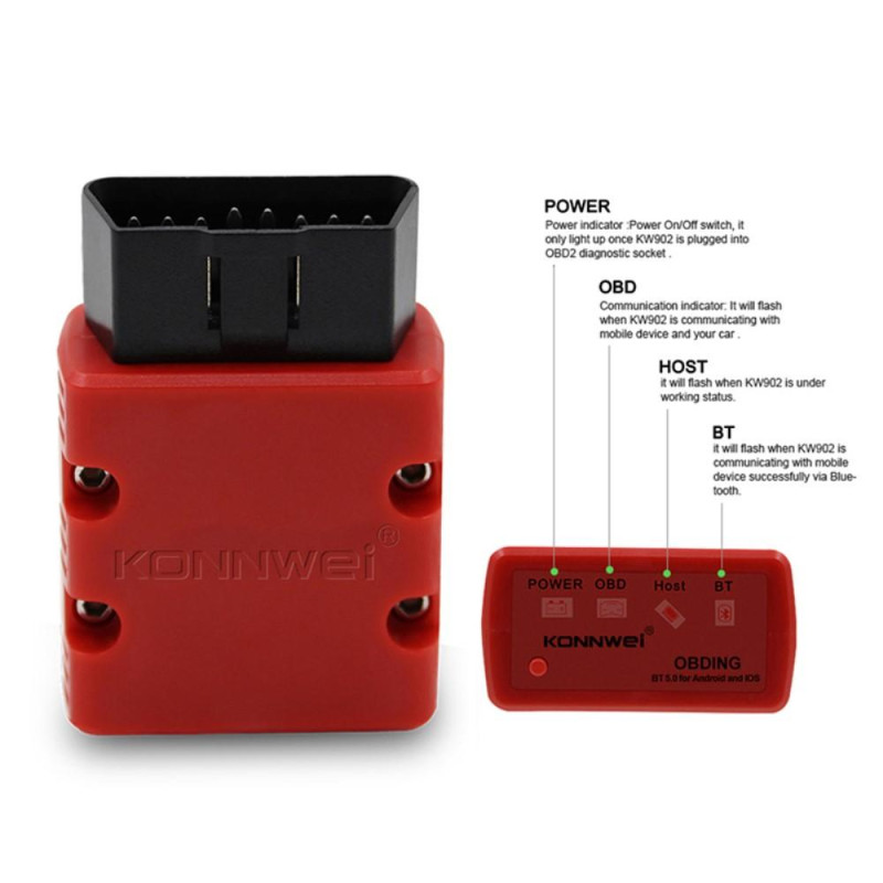 KONNWEI Bluetooth ELM327 OBD2 IOS Android bilkodeleser