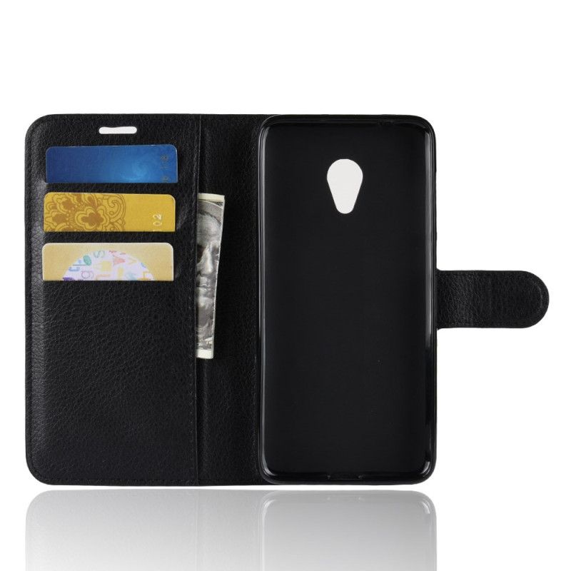 Litchi Texture Wallet Stand Flip Suojakuori - Alcatel 1X - Musta