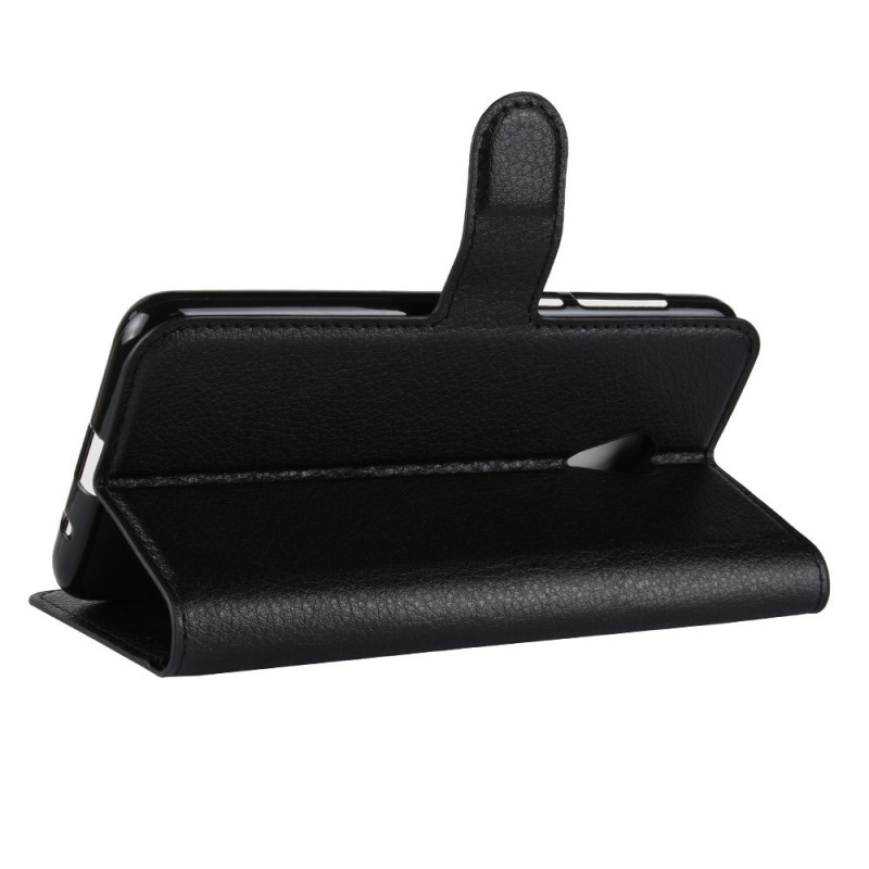 Litchi Texture Wallet Stand Flip Suojakuori - Alcatel 1X - Musta