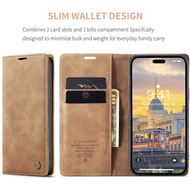 CASEME Retro Wallet Case for iPhone 15 Pro - Brown