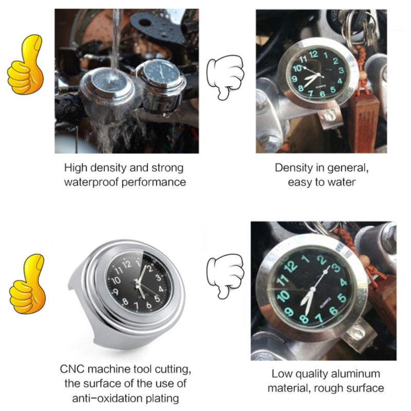 Analog klokke for motorsykkel, moped og sykkel