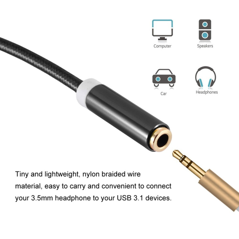 HAT PRINCE USB Type - C to 3.5mm Audio Adapter Cable - Musta