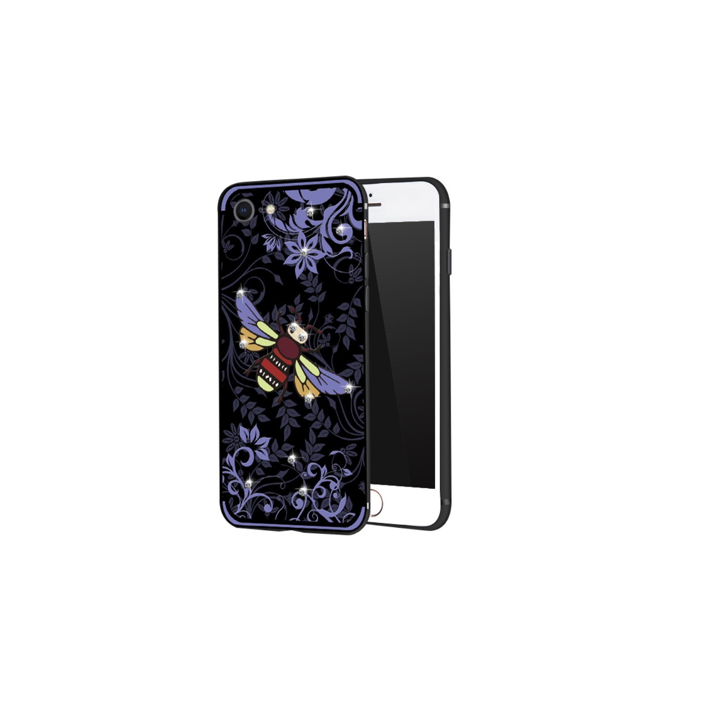 NXE Insect Pattern Rhinestone Decor TPU Cover for iPhone 8 / 7 - Purple Bee