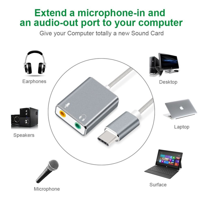 USB - C Audio Adapter External Stereo Sound Card Adapter with 3.5mm
