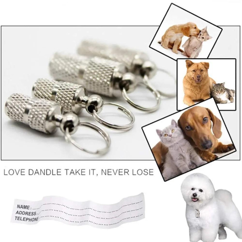 Dog Cat Anti - lost Address Storage Tube Pet Tags Necklace Pendant