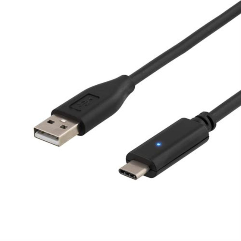 DELTACO USB 2.0 kabel, Type C M - Type A M, 2m, sort