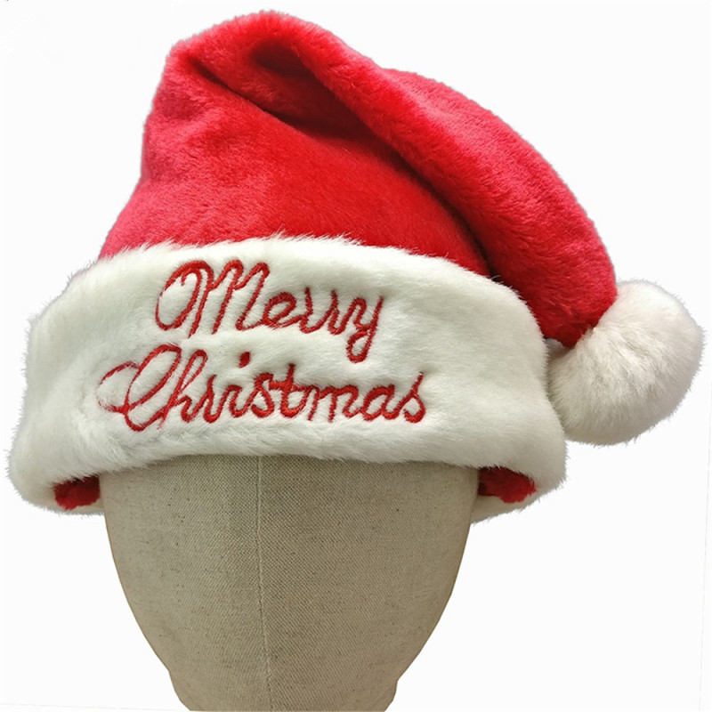 Embroidery Warm Plush Christmas Hat Santa Costume Xmas Party Gifts Decor - Red