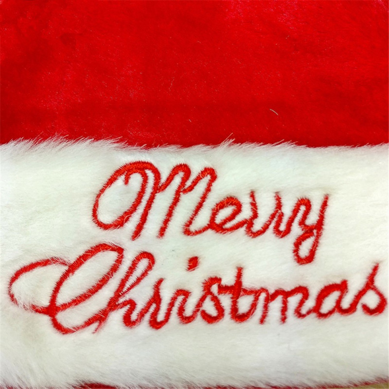 Embroidery Warm Plush Christmas Hat Santa Costume Xmas Party Gifts Decor - Red